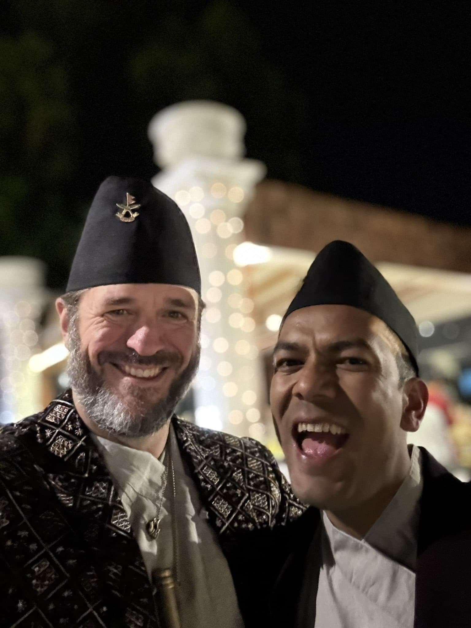 Dustin with his sound healing mentor in Nepal
