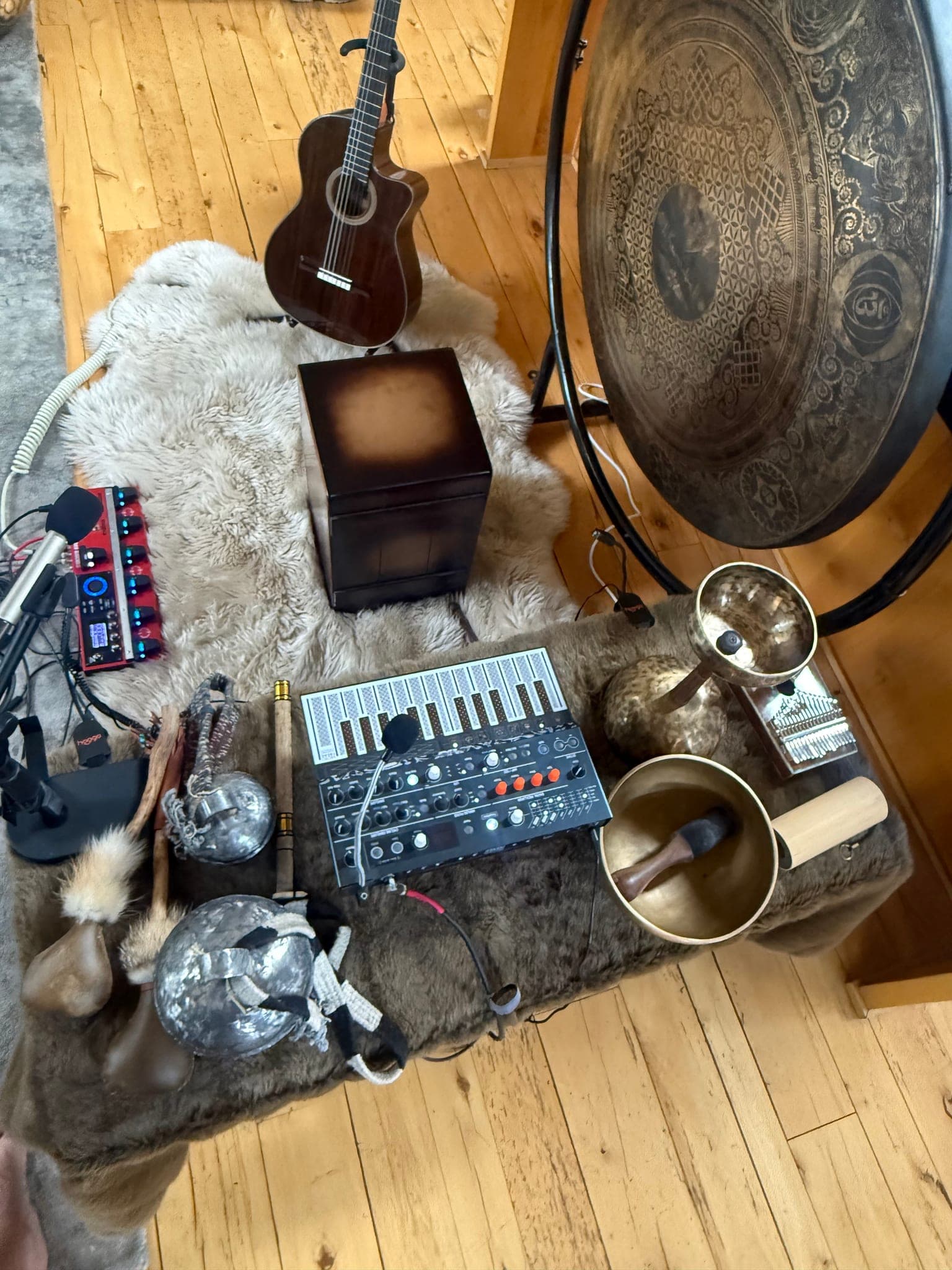 Singing bowls, synth, and drums