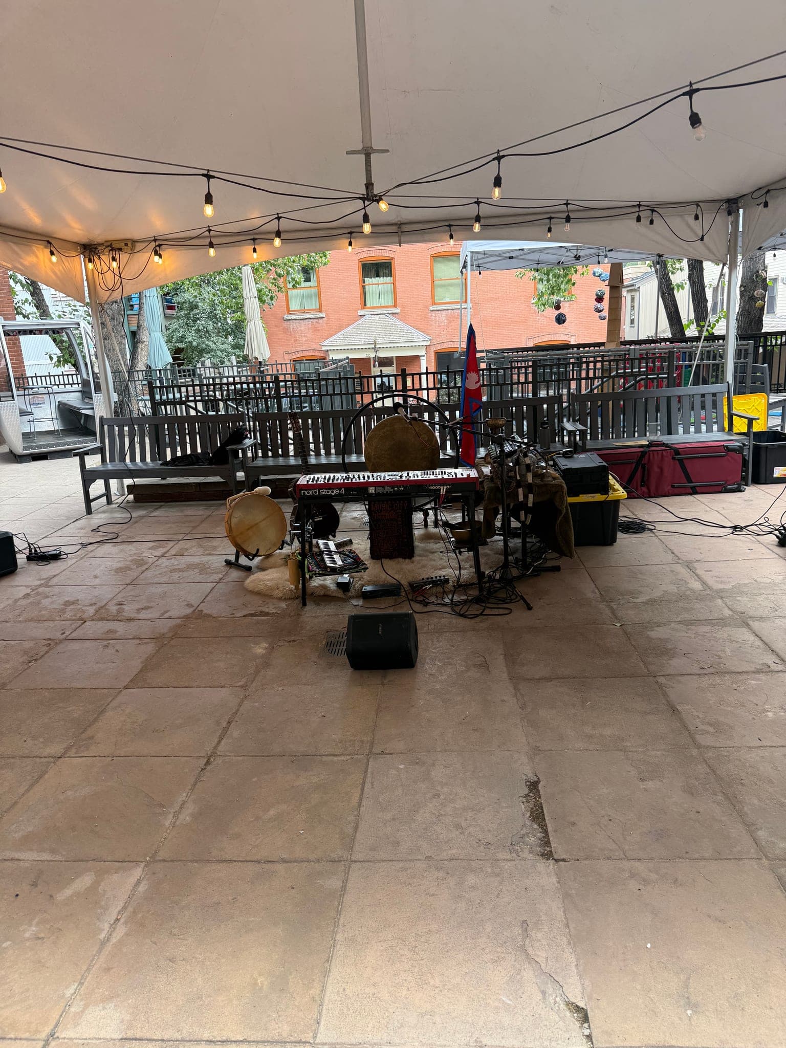 Outdoor setup under a tent